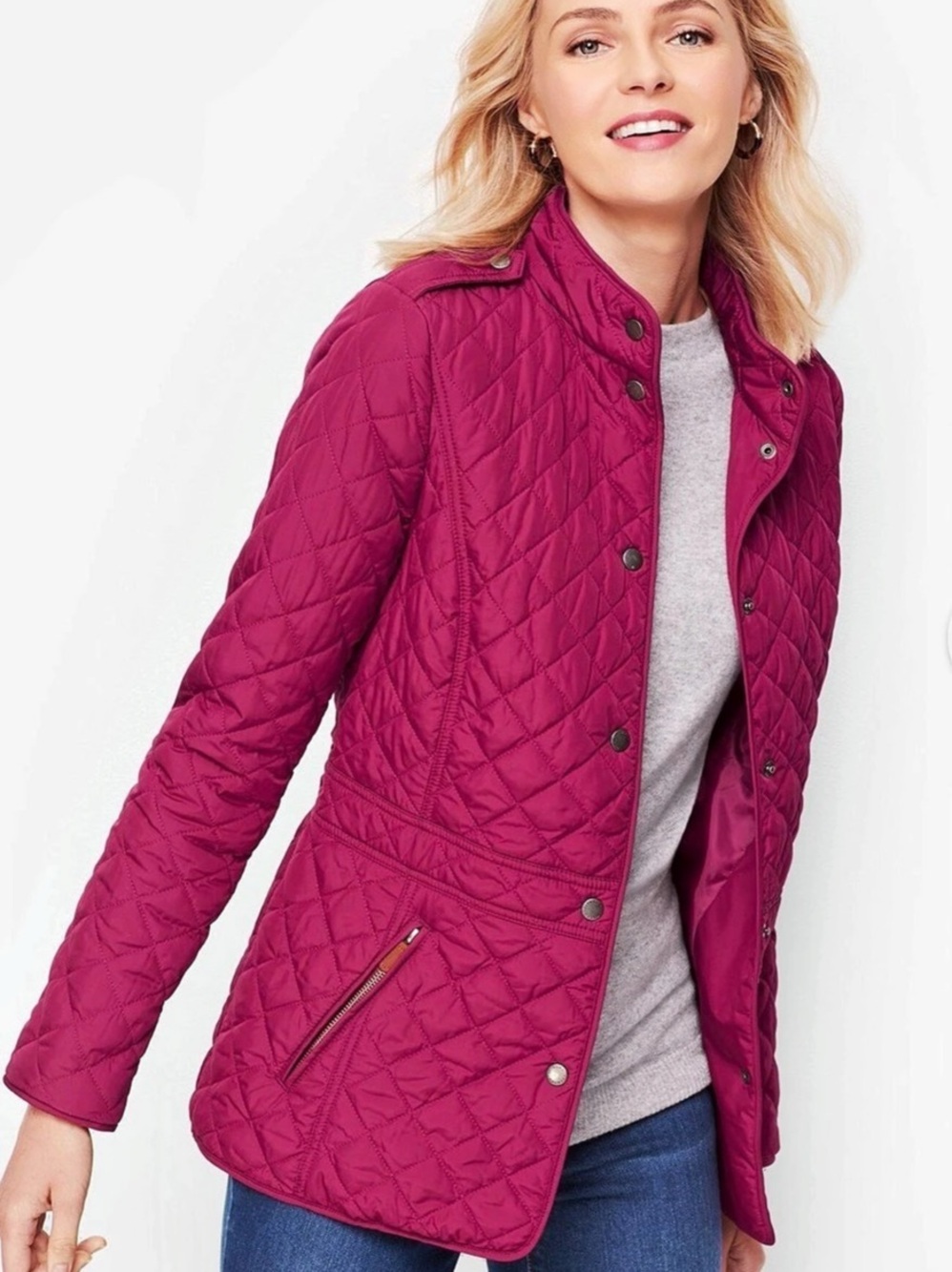 Talbots Diamond Quilted Snap Front Jacket Size Medium Like New